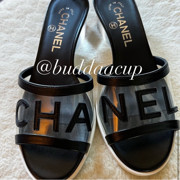 Chanel PVC CHANEL LOGO SS2019 slide slipper sandals size 36 6 AUTHENTIC - Picture 10 of 13